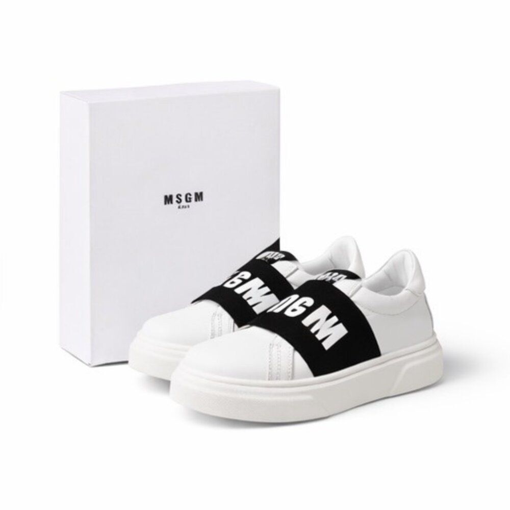MSGM Kids Leather Logo-Strap Slip-On Trainers Sneakers Size EU 29 US 12